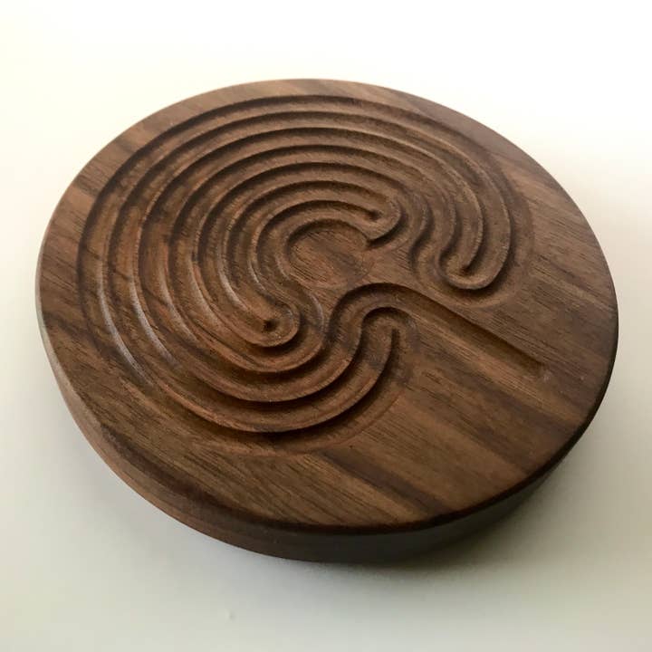 Portable Classical Finger Labyrinth, Solid Wood, 4.75" wide for wholesale by Wooden Contraptions