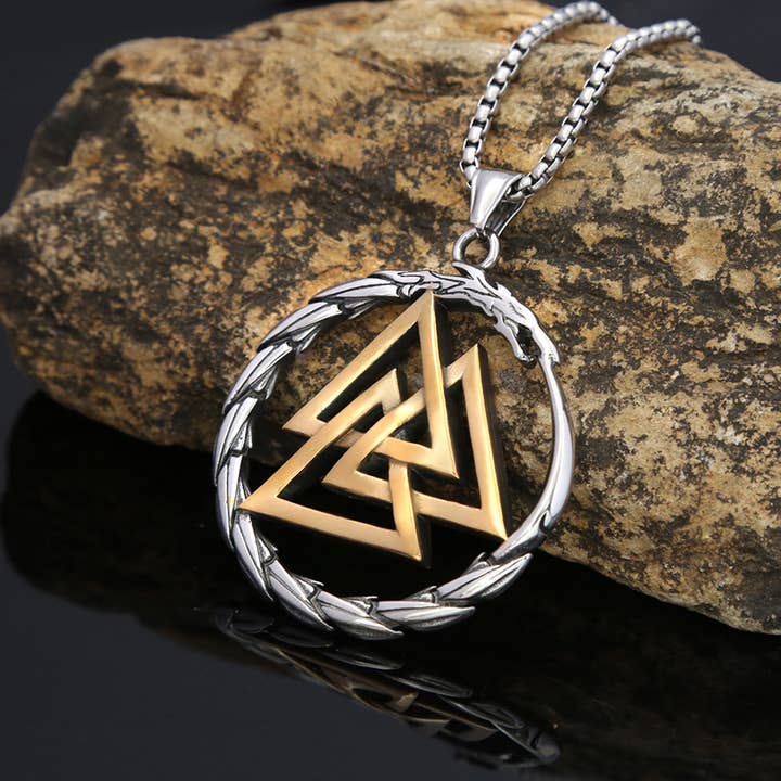 Gemcohub - Wholesale Pendant/Charm Necklace - Viking Style Ouroboros Triangle Magic Necklace2