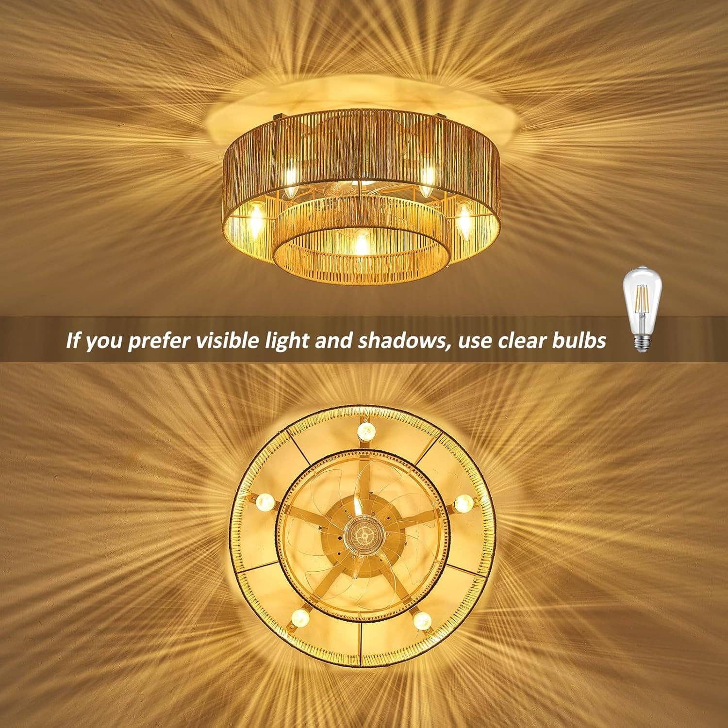 20 Inch Boho Rattan Ceiling Fan With Light And Remote for wholesale on Faire6