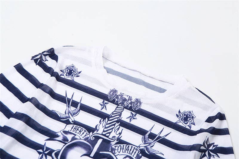 BLUE MB FASHION TATTOO MESH LONG SLEEVE SKIRT 2 PCS SET 3394LY for wholesale on Faire3