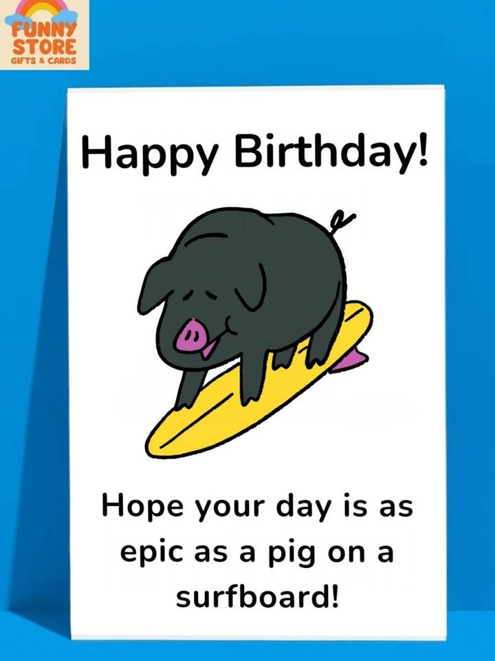 Funny Surfing Pig "Epic Day" Birthday Card for wholesale by Funny Store