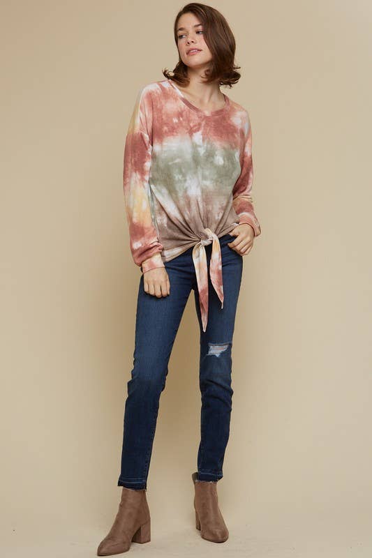 Rost/Braun/Senfgelb Batik-Sweatshirt mit unterer Krawatte - 14490T-1 für den Großhandel auf Faire4