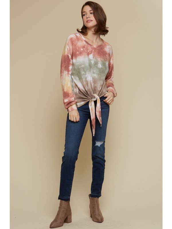 Rust Brown Mustard Tie Dye Sweatshirt With Bottom Tie - 14490T-1 for wholesale on Faire4