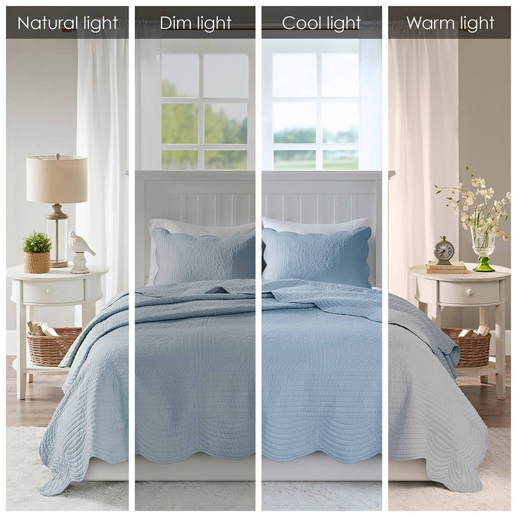 Olliix - Wholesale Bedding Set - 3 Piece Reversible Scalloped Edge Quilt Set, Blue9