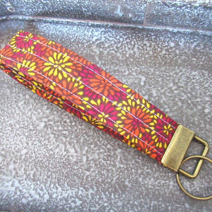Key Fob Wristlet, Fall Wristlet Keychain, Fall Key Fob, Keychain Wristlet, Mums Wristlet Keychain, Floral Key Fob, Fall Gift for wholesale by Thread and Purls