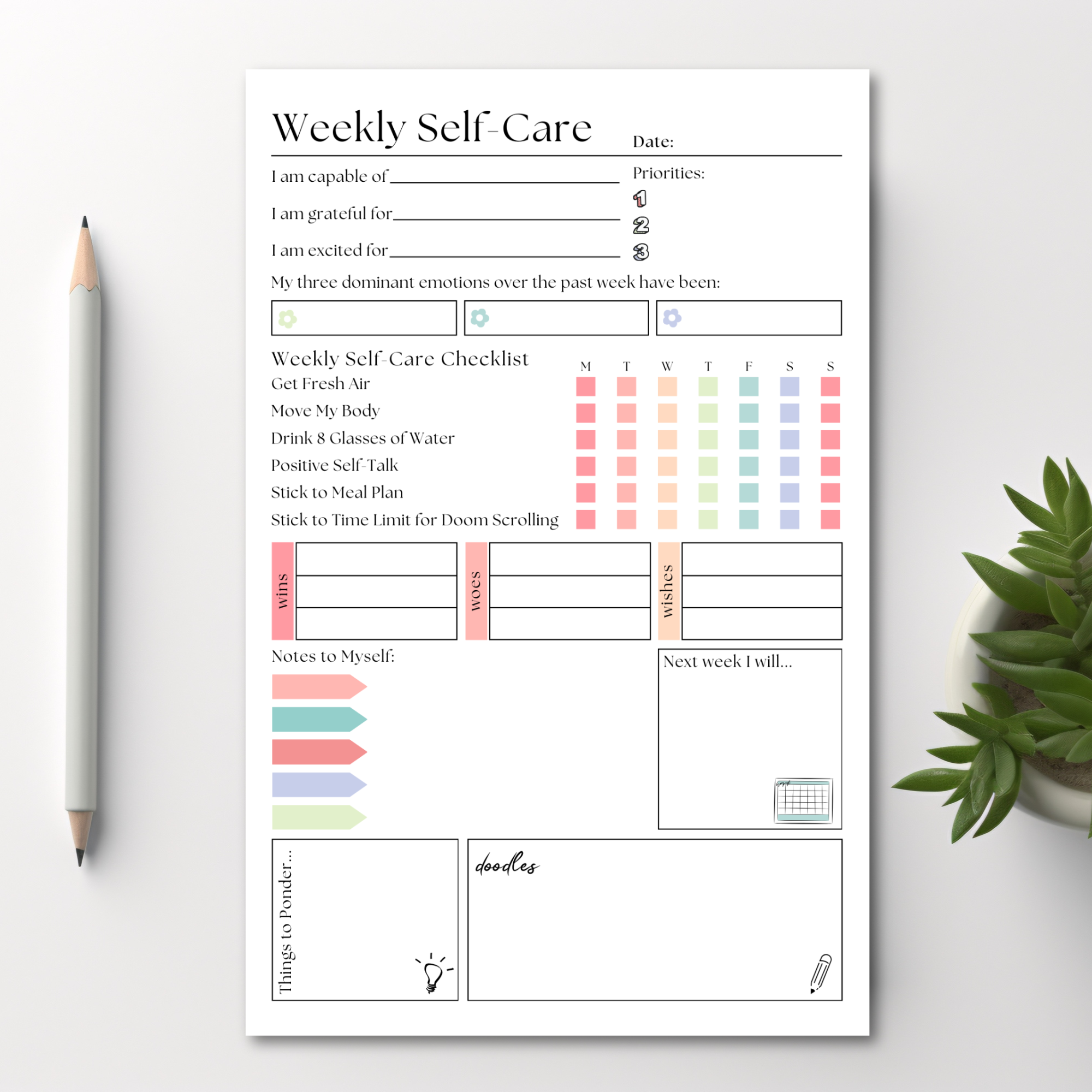 Eleventh and Taylor - Wholesale Notepad - Weekly Self-Care Planner: 50 Page Tear-Off Notepad1