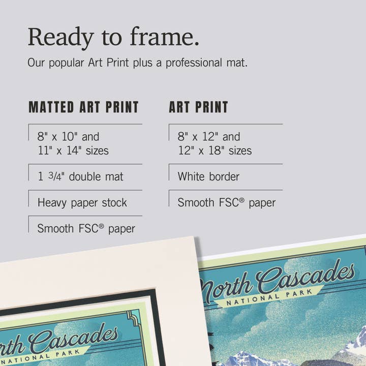 Lantern Press - Wholesale Art Print - MATTED PRINTS North Cascades National Park Lithograph7