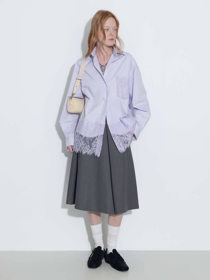 CUBIC – wholesale Buttoned-down shirt – Women's – Lace Panel Shirt13