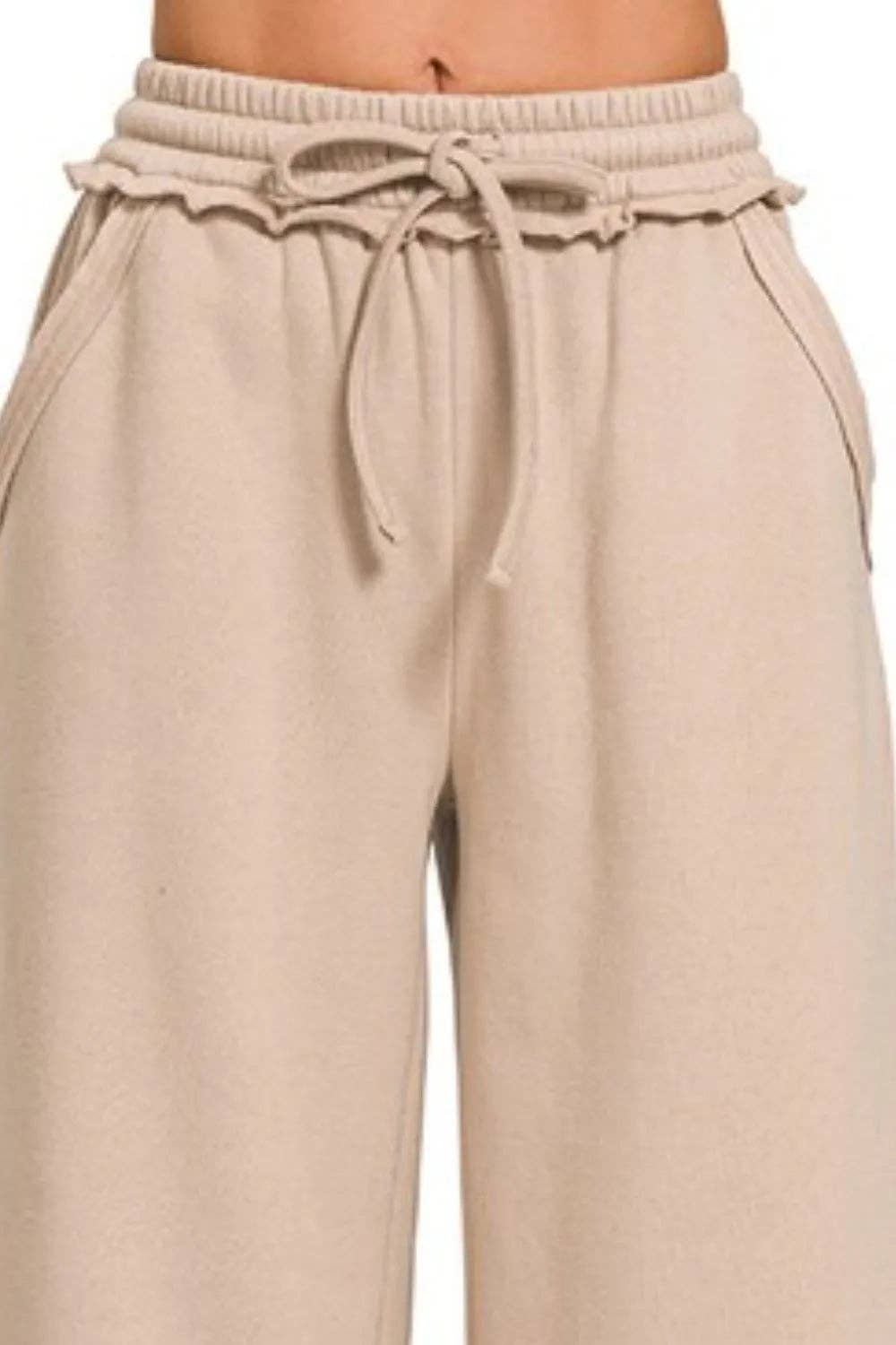 ASH MOCHA Zenana Fleece Exposed Seam Wide Leg Sweatpants for wholesale on Faire2