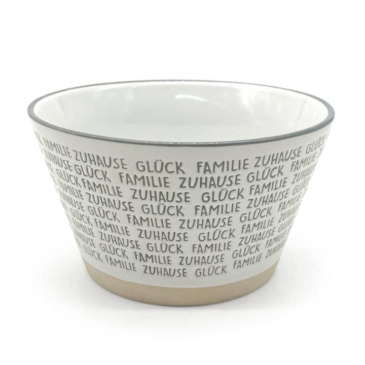Müslischale "Glück - Familie - Zuhause", grau für den Großhandel von Mea-Living