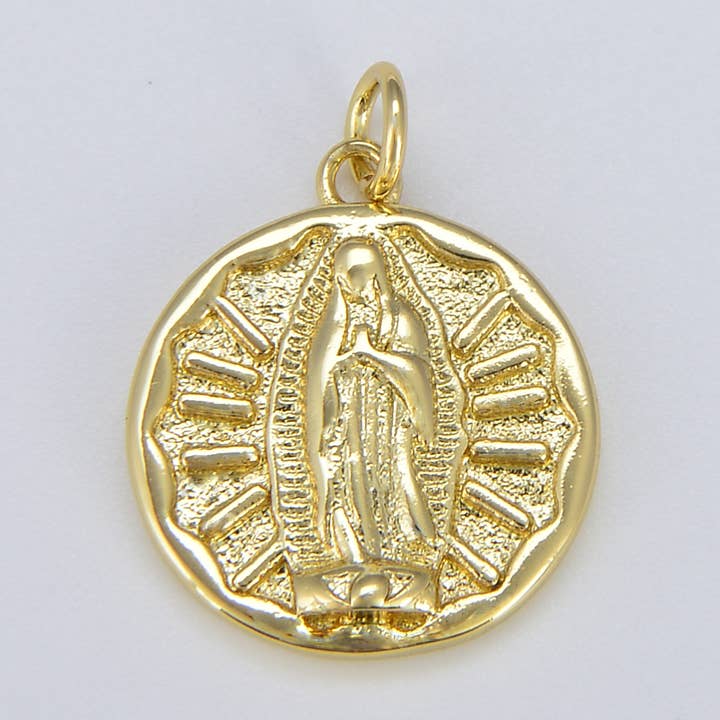 Met goud gevulde medaillonbedeltje van de Maagd Maria, CP1578 voor wholesale door Beads Creation