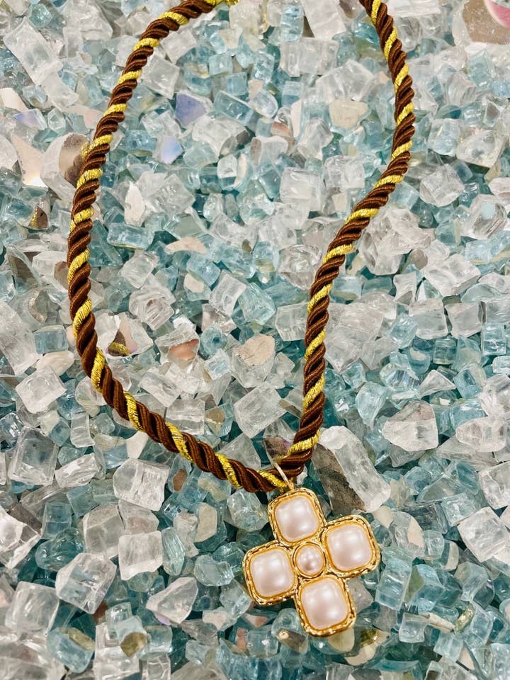 Brown/Gold Mix Rope Necklace for wholesale by Taylor Shaye Designs