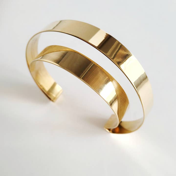Void double brass cuff bangle bracelet for wholesale by Bisjoux