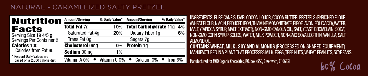MOO Organic Chocolates - Wholesale Chocolate Bar - Natural Dark Chocolate Caramelized Salty Pretzel Large Bar,3