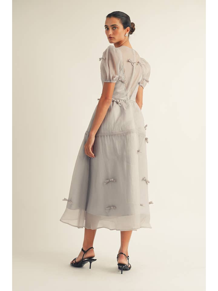 JUST ME - Wholesale Dress - Women's - Ribbon Detail Organza Midi Dress