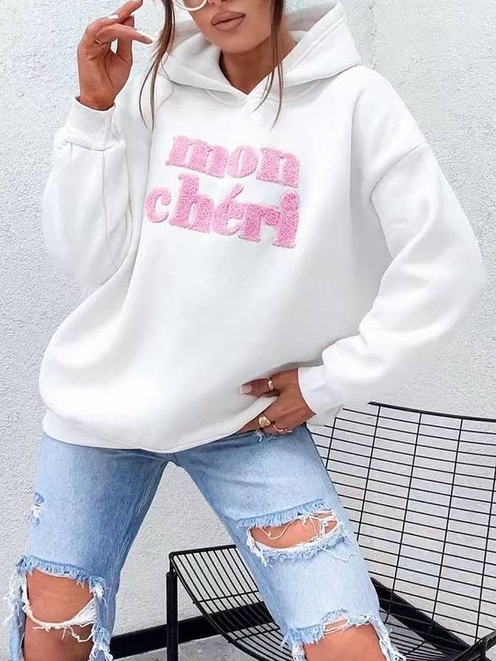 Ivory Mon Chéri Oversized Hooded Sweatshirt Jumper-Ivory for wholesale on Faire0