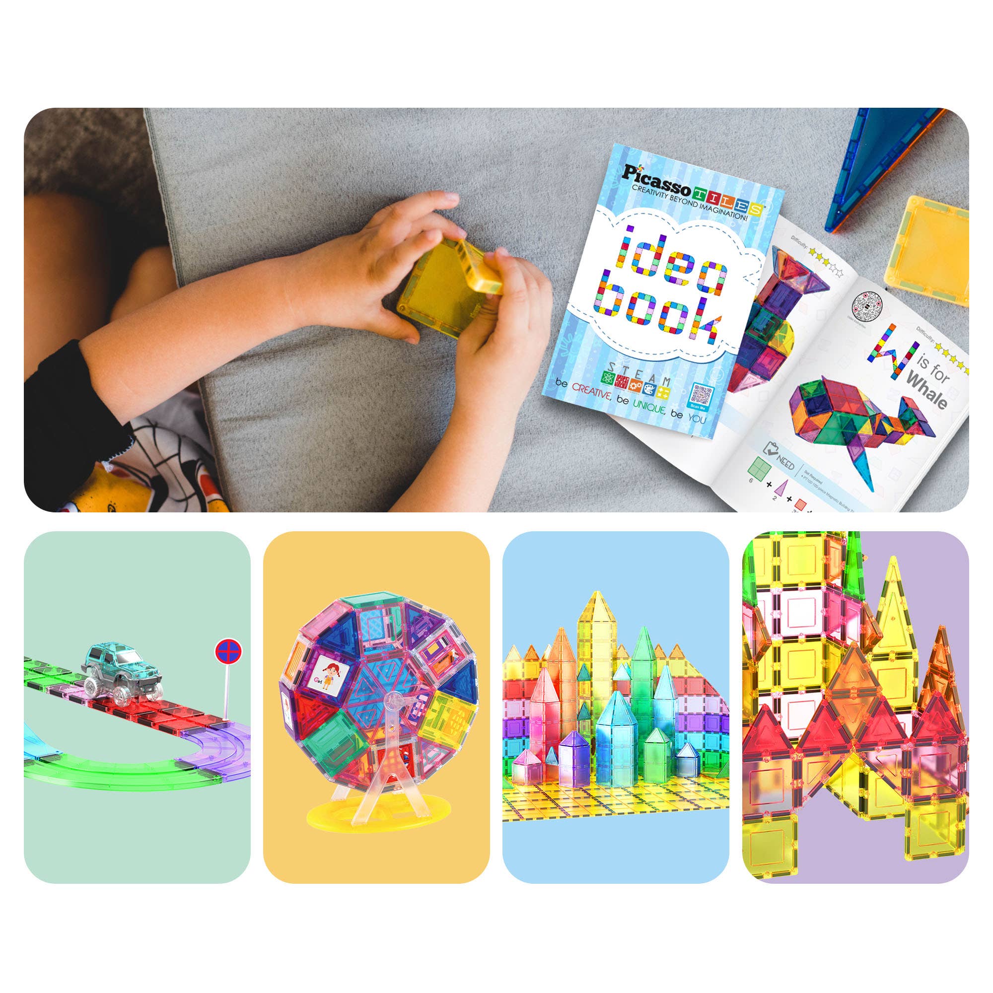 PicassoTiles – wholesale Building set – Child – PicassoTiles Idea Book for Toy Magnet Building Tile Set4