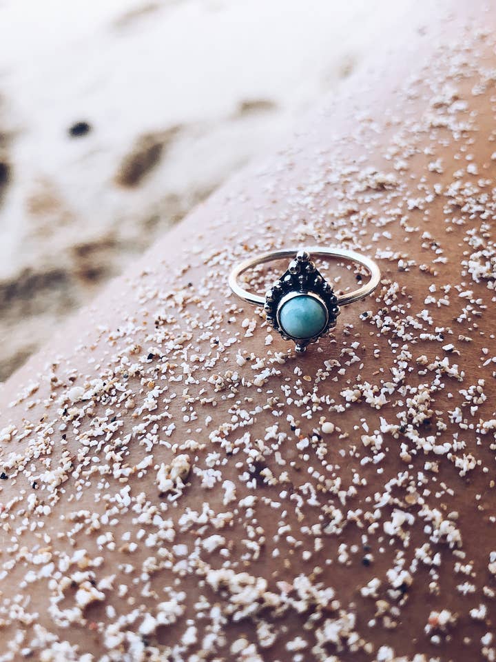 Larimar Ring mit Silber Perlen für den Großhandel von tropical tribe Jewelry