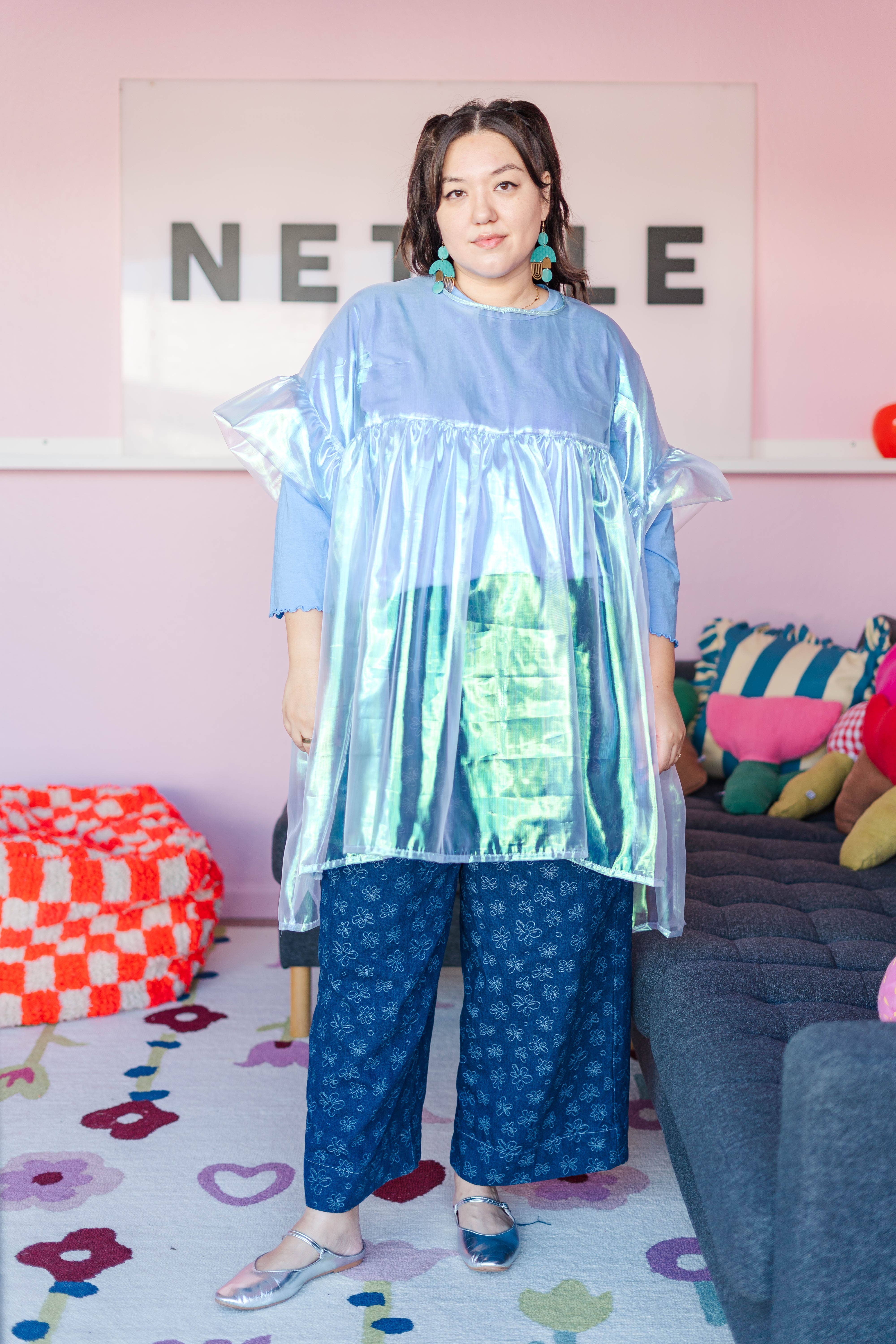 Nettle Studios - Wholesale Dress - Women's - Size Inclusive Plus Size Sheer Blue Ruffle Mini Dress Spring26