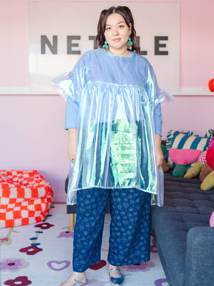 Nettle Studios - Wholesale Dress - Women's - Size Inclusive Plus Size Sheer Blue Ruffle Mini Dress Spring26