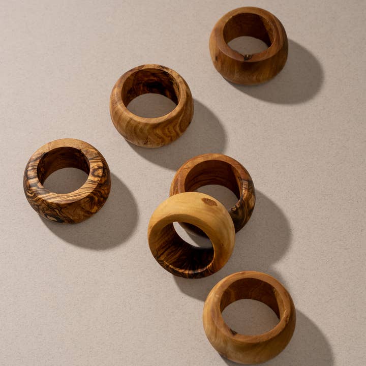 GHARYAN Stoneware & More - Wholesale Napkin Ring - Natural Olive Wood Napkin Rings
