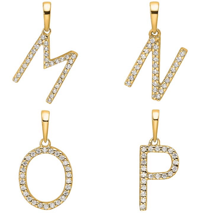 Fine Diamond - Wholesale Pendant/charm necklace - 14K Gold Letter Initial Pave Diamond Pendant3