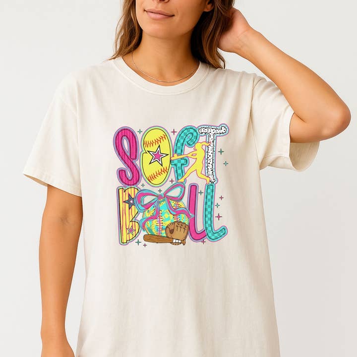 Softball Bow Retro Colorful Softball Lover T-Shirt for wholesale by PressPilotCo
