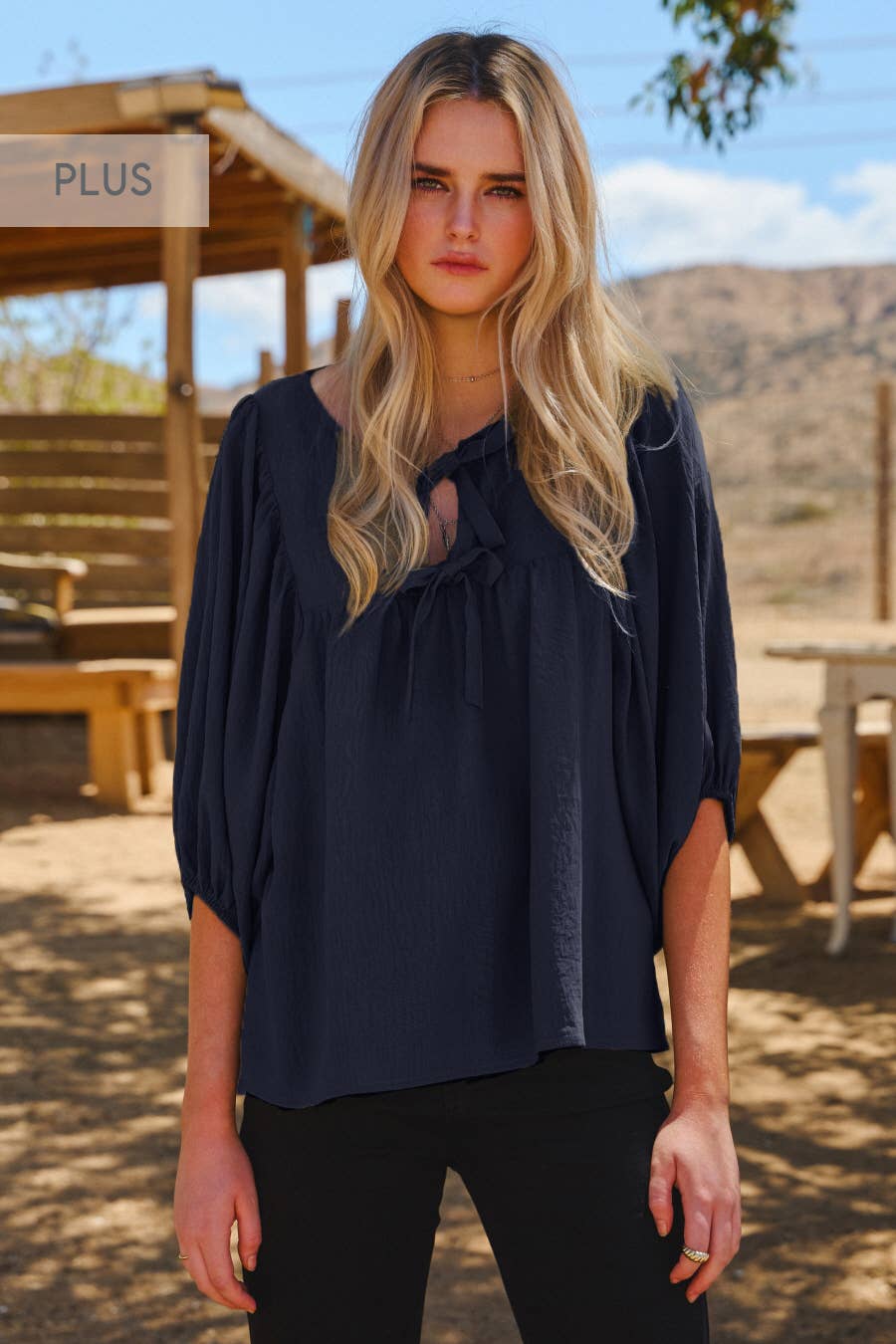 Oddi - Wholesale Blouse - Women's - Plus Solid Airflow Batwing 3/4 Sleeve Top12