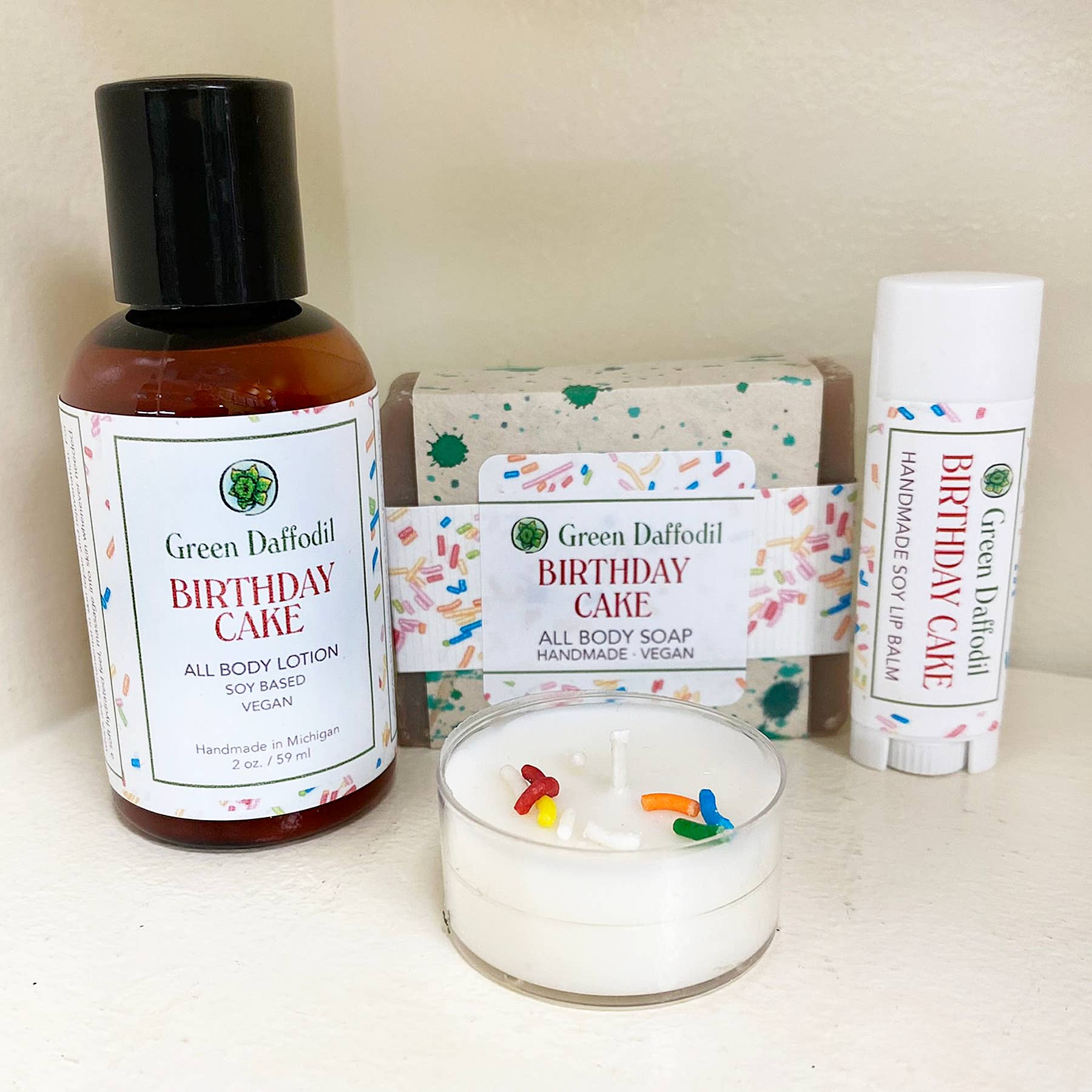 Green Daffodil Bath & Body - Wholesale Bath & Body Set - Birthday Cake Organdy Quartet Gift Set -  Birthday Gift1