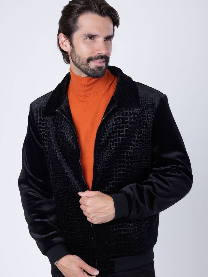 BARABAS - Vendita all'ingrosso Bomber - Uomo - Bomber da uomo in velluto con motivo coccodrillo 4BH88