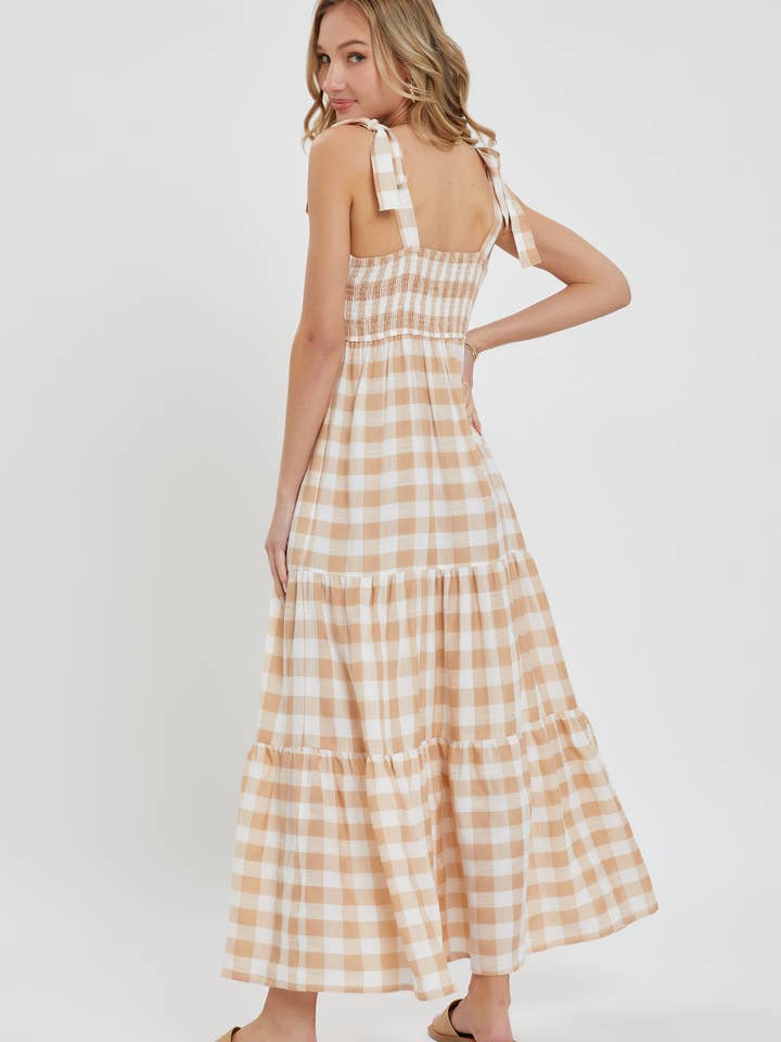 Sweet Lovely by Jen – Vestido - Mulher por atacado – Vestido maxi xadrez com camadas e alças6