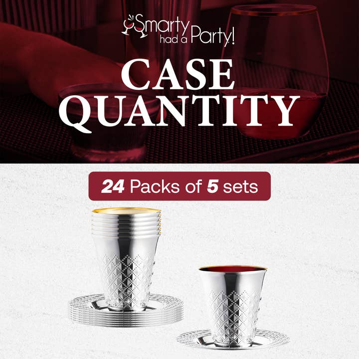 Smarty had a Party - Wholesale Disposable Cup - Metallic Aluminum Plastic Saucers and Kiddush Cup - 5 Sets