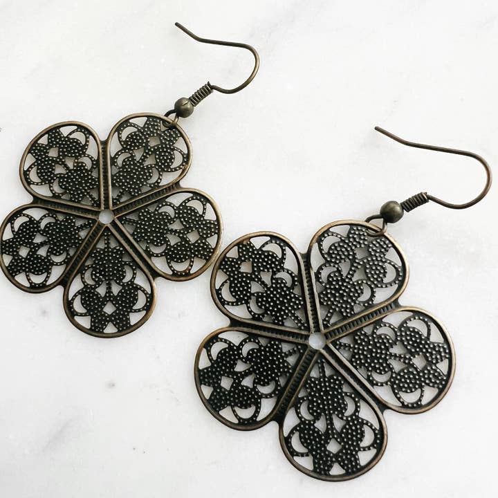 Carmen Miller Jewellery - Wholesale Dangle earrings - Antique Bronze Vintage Filigree Boho Flower Earrings4
