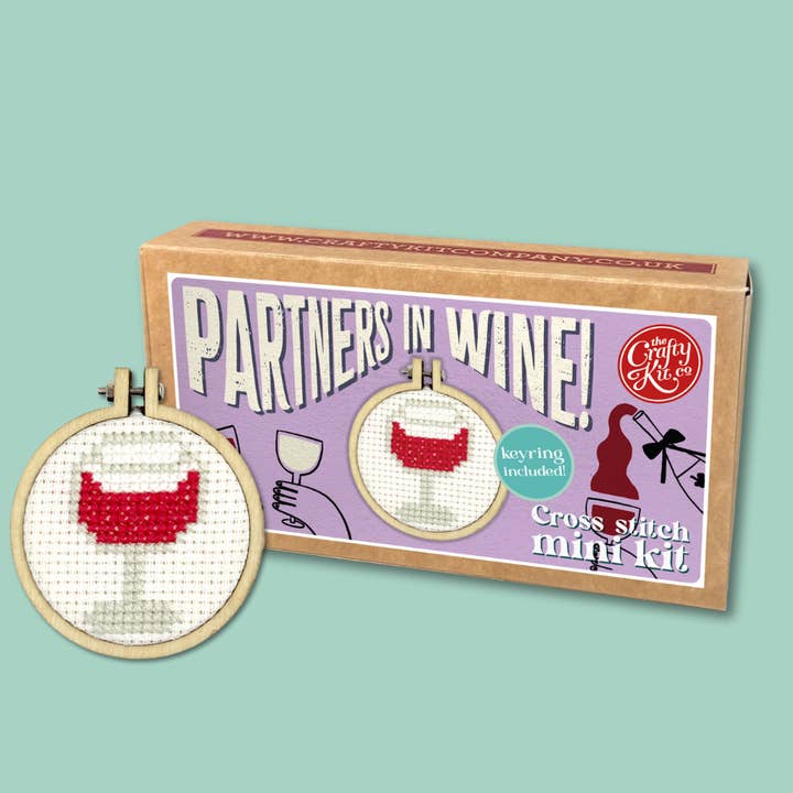 Partners in Wine! Mini Matchbox Cross Stitch Kit for wholesale by The Crafty Kit Company