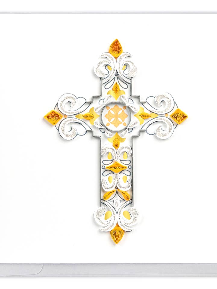 Kort med udsmykket kors i quilling-design for engroshandel hos Quilling Card