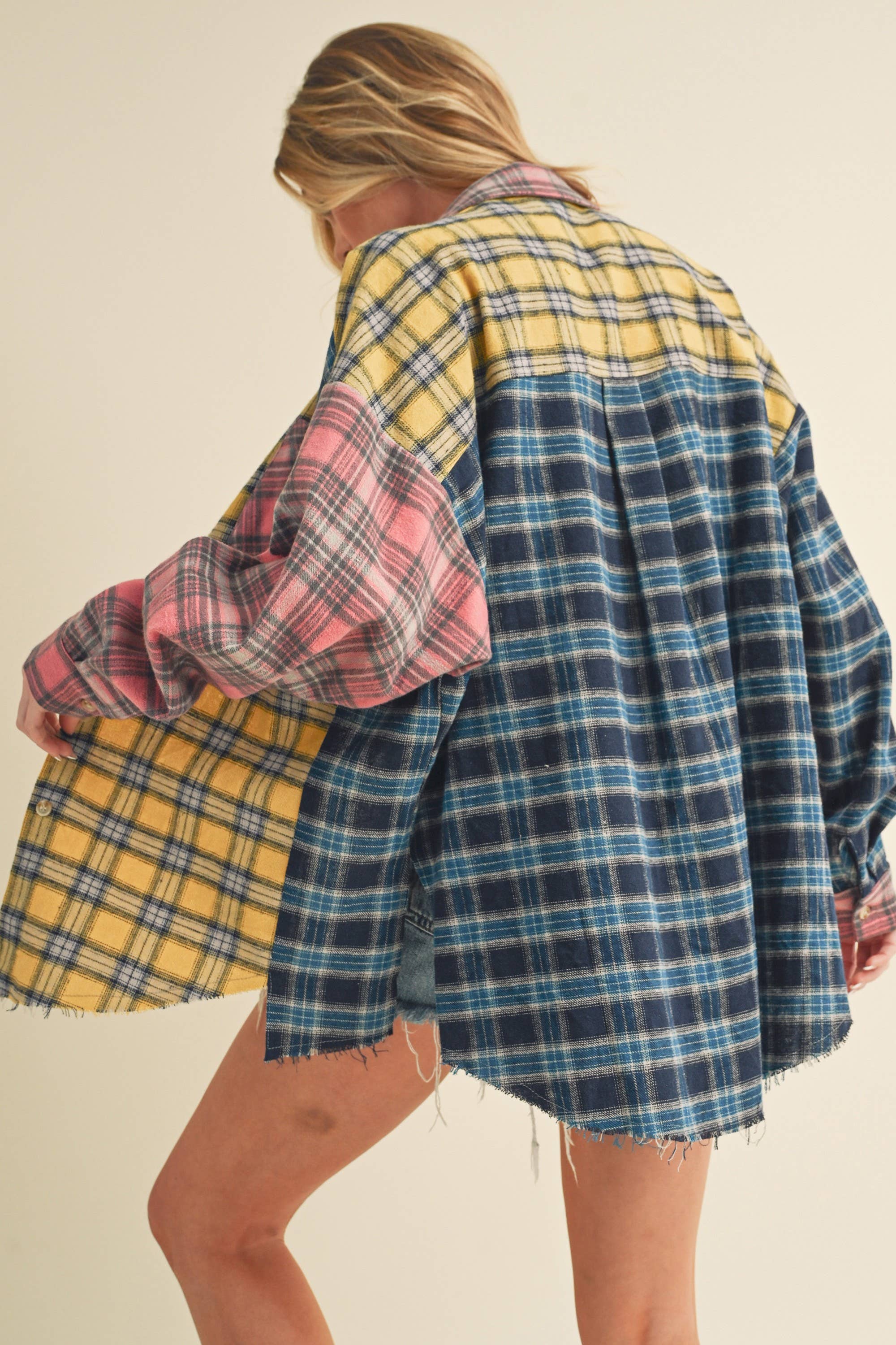 Blue Pink Yellow 8316DN  Neela Multi Color Plaid Flannel Shirt 1 for wholesale on Faire2