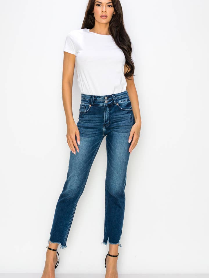 ARTEMIS VINTAGE - Wholesale Jeans - Women's - HIGH RISE DOUBLE WAIST BAND STRAIGHT RAW HEM JEANS