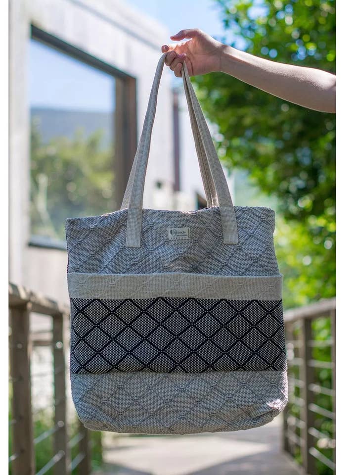 Beach Tote Bag Cotton With Pocket Tile Black | Crude | Gray for wholesale by Chicoração