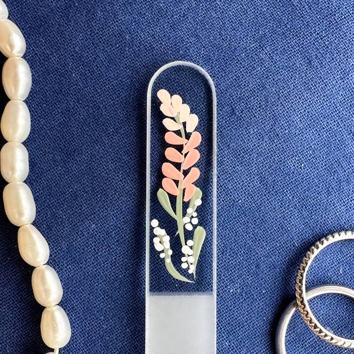 Hand Painted Glass Nail File - Blush Pink Pampas Grass for wholesale by Blue Lemon Art