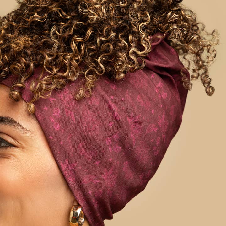 The Curly Pineapples - Wholesale Sleep Cap / Bonnet - Women's - Crimson Floral Headband1