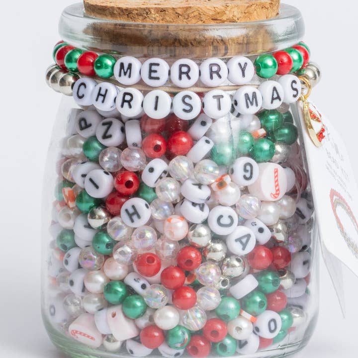 Jewelry Made by Me - Wholesale DIY Craft Kit - Peppermint and Pearl Christmas DIY Letter Bead Jar