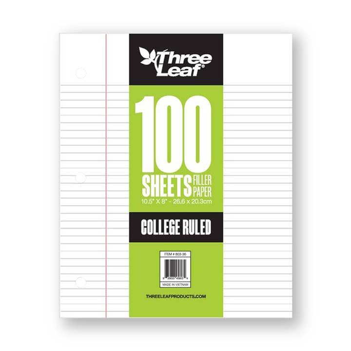 Three Leaf Products - Vente Blocs-notes - Papier de recharge à trois feuilles 100 feuilles, réglure universitaire (paquet de 36)