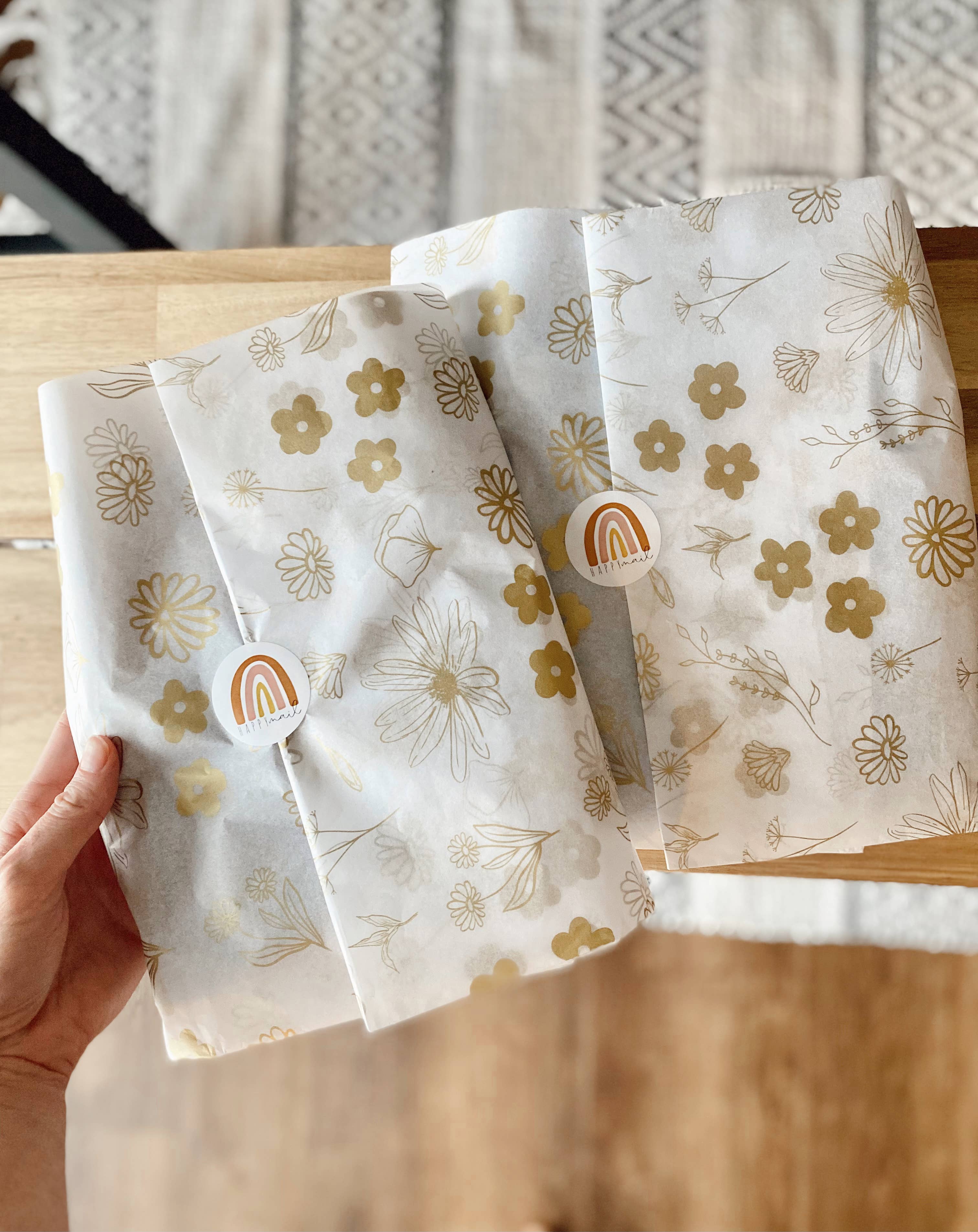 Lain & Lou - Wholesale Vloeipapier - Gouden papieren zakdoekje met bloemen, pak van 25 vellen, schattig papieren zakdoekje6