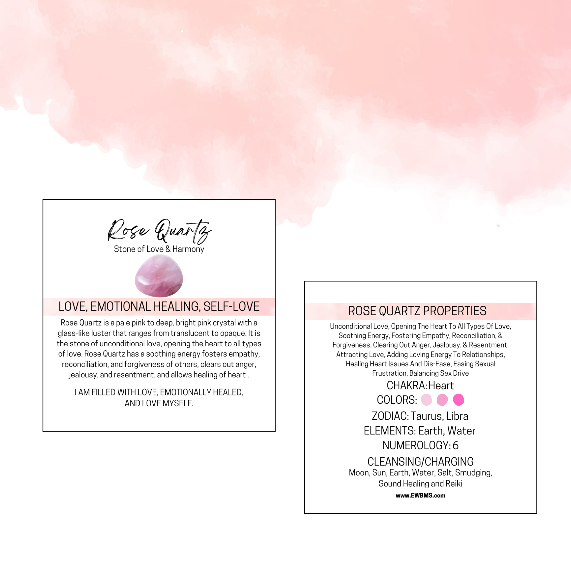 Essential Wellness - Body, Mind, Spirit - Wholesale Spiritual Stone/Crystal - ROSE QUARTZ Gemstone Information Card0