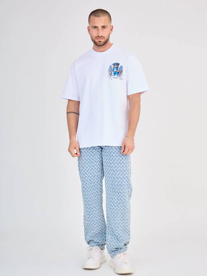 Jeans med gentaget blå mønster for engroshandel hos TOP MONDAY