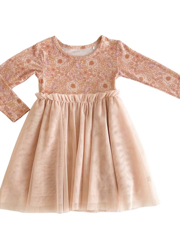 Long Sleeve Organic Tutu Dress- Bloom Floral for wholesale by India and Grace