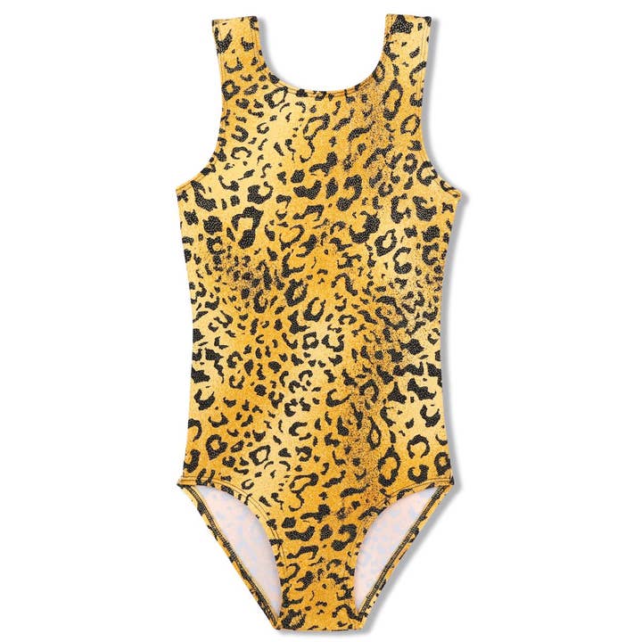 Gold Shimmer Cheetah Leotard for wholesale by Girl Power Sport