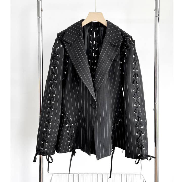 XHHH Inc - Vente Blazer – femme - Blazers à lacets imprimés à rayures8