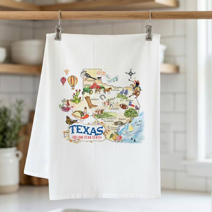 Texas Map Kitchen Towel for wholesale by Pamela Cassidy Designs