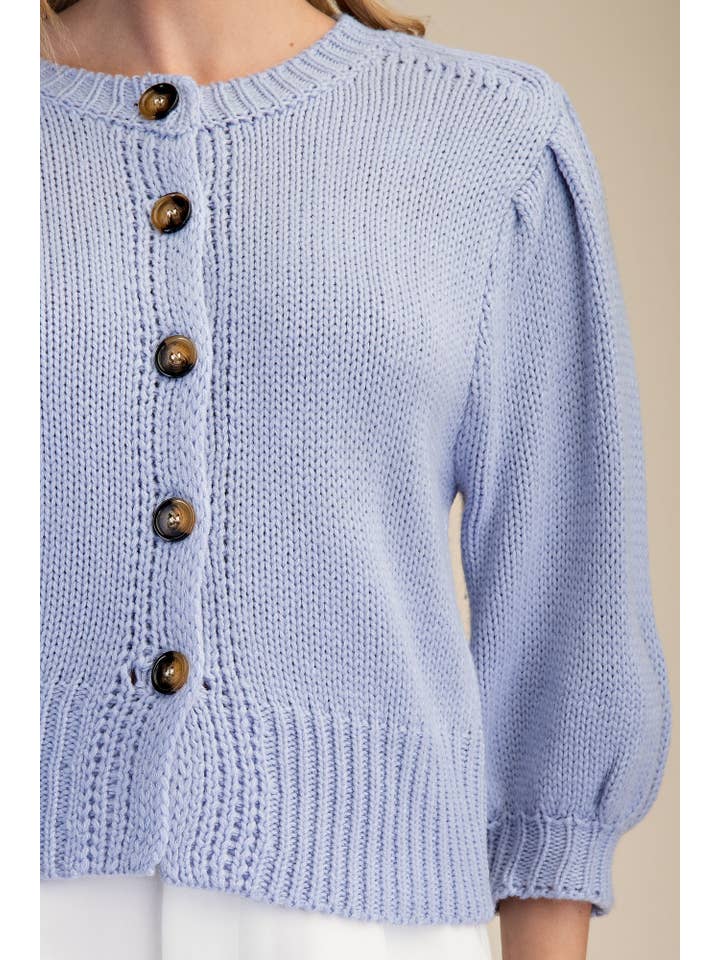 Glam - Wholesale Knit Sweater - Women's - Short Puff Sleeve Button Down Sweater - Reorder Friendly18